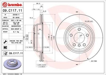 Гальмівний диск BREMBO 09.C117.11 (фото 1)