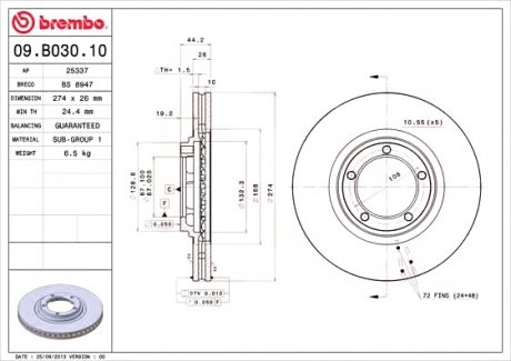 Гальмівний диск BREMBO 09.B030.10