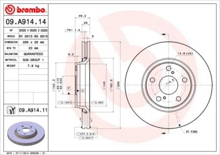 Диск тормозной BREMBO 09.A914.14