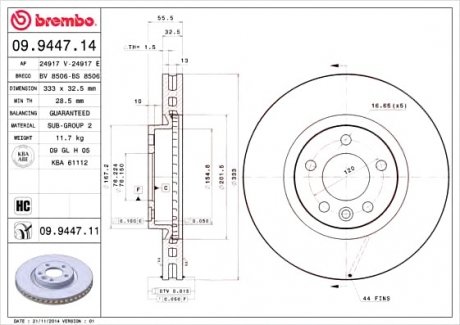 Гальмівний диск BREMBO 09.9447.11 (фото 1)