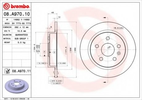 Гальмівний диск BREMBO 08.A970.11 (фото 1)
