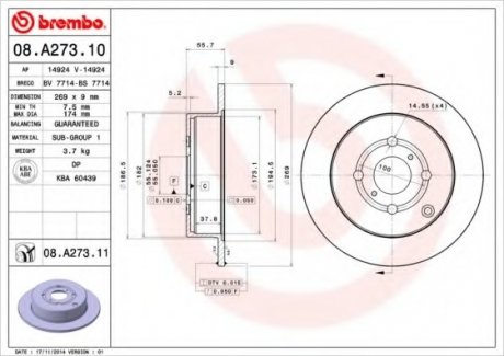 Гальмівний диск BREMBO 08.A273.11 (фото 1)