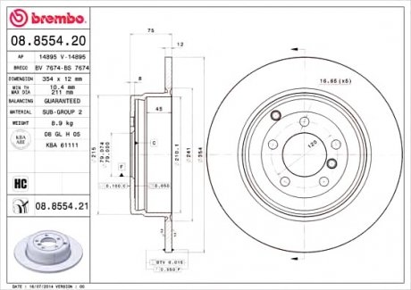 Тормозной диск BREMBO 08.8554.21