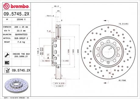 Гальмівні диски BREMBO 09.5745.2X (фото 1)
