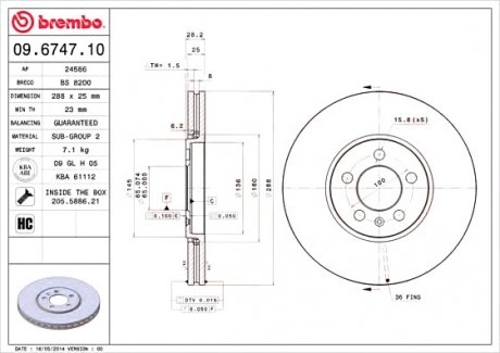 Диск гальмівний BREMBO 09.6747.10