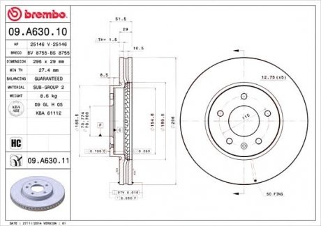Гальмівний диск BREMBO 09.A630.10 (фото 1)