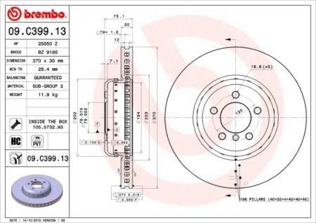Гальмівний диск BREMBO 09.C399.13 (фото 1)
