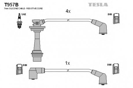 Комплект проводів запалення TESLA T957B