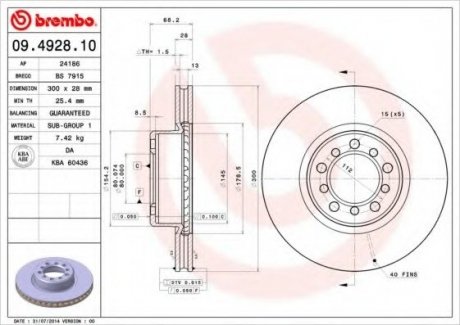 Тормозной диск BREMBO 09.4928.10 (фото 1)