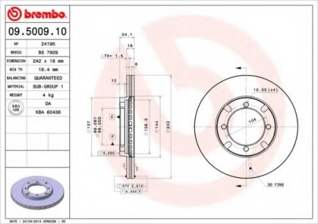 Тормозной диск BREMBO 09.5009.10 (фото 1)