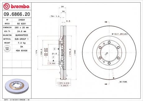 Тормозной диск BREMBO 09.6866.20