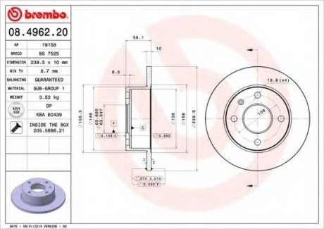 Гальмівний диск BREMBO 08.4962.20