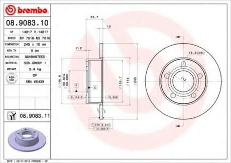 Тормозной диск BREMBO 08.9083.11