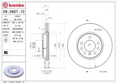 Тормозной диск BREMBO 09.5807.10