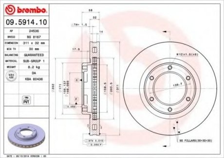 Тормозной диск BREMBO 09.5914.10