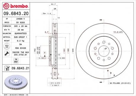 Тормозной диск BREMBO 09.6843.21