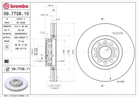 Тормозной диск BREMBO 09.7728.11 (фото 1)