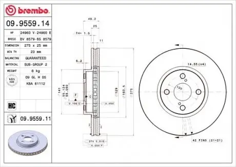 Гальмівний диск BREMBO 09.9559.14