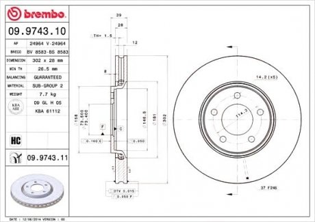 Тормозной диск BREMBO 09.9743.11