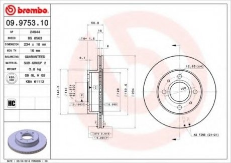 Тормозной диск BREMBO 09.9753.10