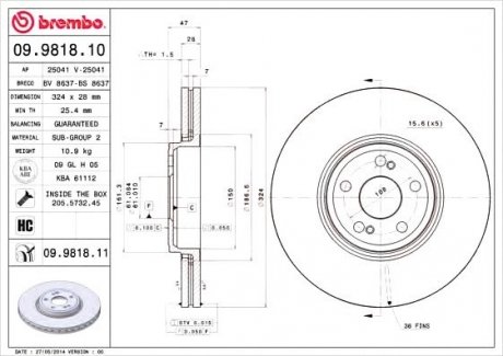 Тормозной диск BREMBO 09.9818.10