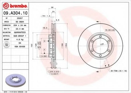 Тормозной диск BREMBO 09.A304.10