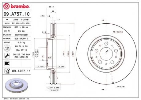 Тормозной диск BREMBO 09.A757.11