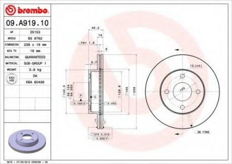 Гальмівний диск BREMBO 09.A919.10