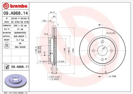 Тормозной диск BREMBO 09.A968.14