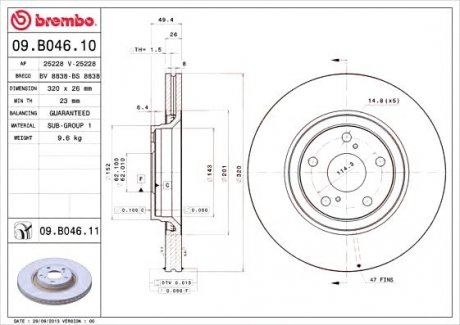 Гальмівний диск BREMBO 09.B046.11