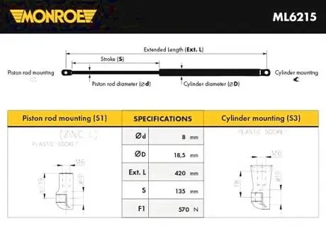 Амортизатор капота MONROE ML6215