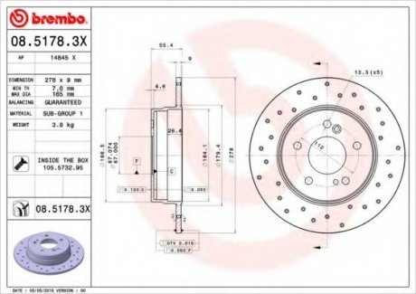 Тормозной диск BREMBO 08.5178.3X