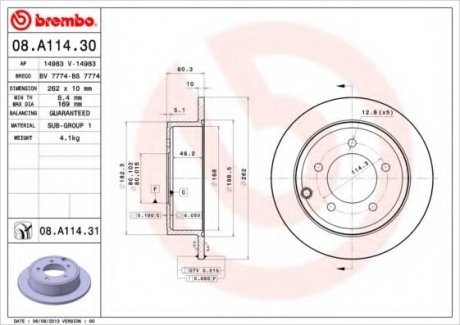 Тормозной диск BREMBO 08.A114.31 (фото 1)