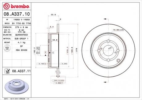 Гальмівний диск BREMBO 08.A337.11 (фото 1)