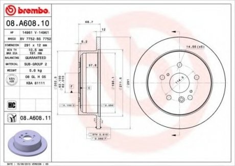 Тормозной диск BREMBO 08.A608.11