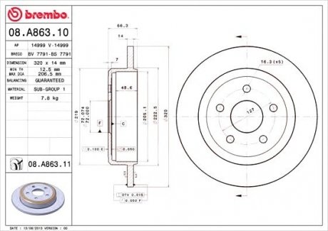 Тормозной диск BREMBO 08.A863.10
