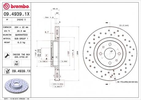 Тормозной диск BREMBO 09.4939.1X (фото 1)