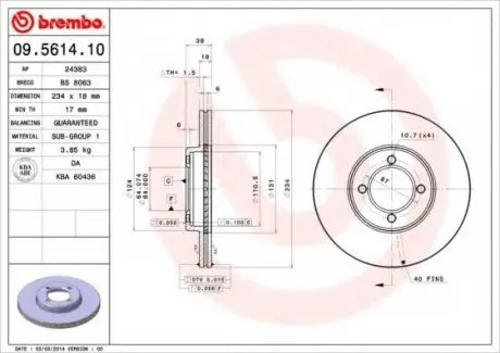 Гальмівний диск BREMBO 09.5614.10