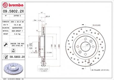 Гальмівні диски BREMBO 09.5802.2X (фото 1)