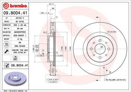 Тормозной диск BREMBO 09.8004.41