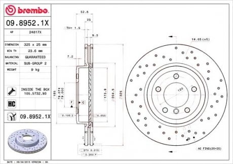 Тормозной диск BREMBO 09.8952.1X