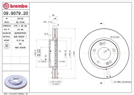 Гальмівний диск BREMBO 09.9079.20 (фото 1)