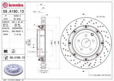 Гальмівний диск двосекційний BREMBO 09.A190.13 (фото 1)