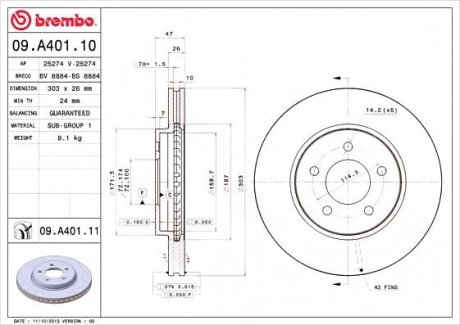 Тормозной диск BREMBO 09.A401.11