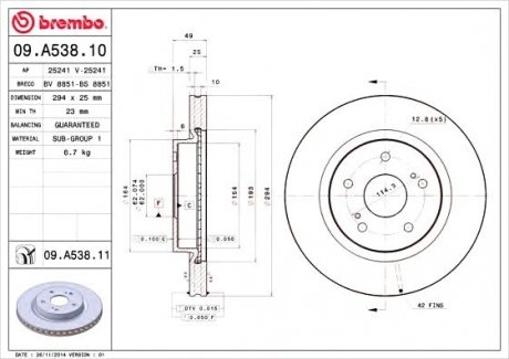 Гальмівний диск BREMBO 09.A538.11