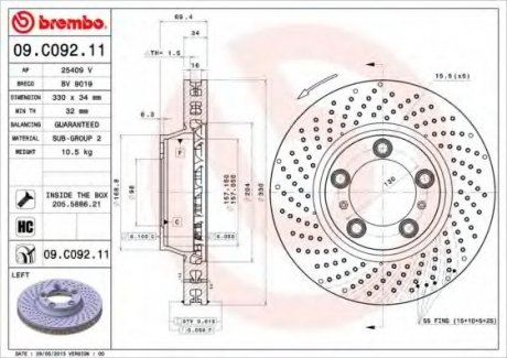 Гальмівний диск BREMBO 09.C092.11 (фото 1)