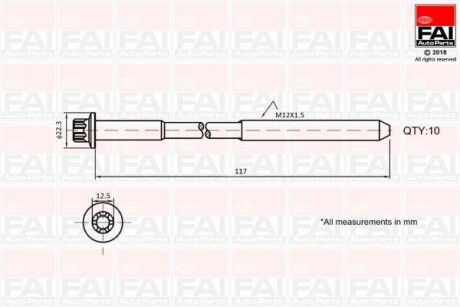 Комплект болтов головки цилиндра FAI B1018