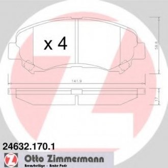Колодки тормозные (передние) Nissan Qashqai/X-Trail 07-13 (141.9x58.8x17) (Sumitomo, Akebono) 24632.170.1 ZIMMERMANN 246321701