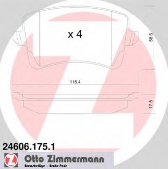 Колодки тормозные (задние) Audi A4/A5/ Q5 1.8TFSI-3.2FSI 06- (Lucas-Girling) 24606.175.1 ZIMMERMANN 246061751