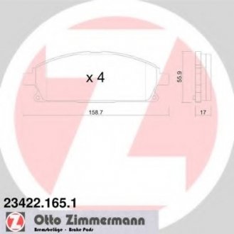 Колодки гальмівні дискові, к-кт ZIMMERMANN 234221651 (фото 1)